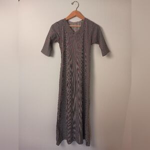 Handmade- Avant Garde Black & White Striped w/ Red Lips Extra Long Dress- Size S